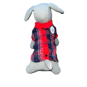 Camisa de algodón con diseño escocés en colores azul marino, rojo y blanco para perro talla Huesito