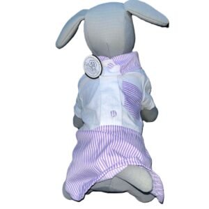 Camisa blanca de algodón y rayas lilas para perro talla Huesito Plus