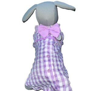 Blusa de cuadros lilas y blancos para perro talla Huesito Plus