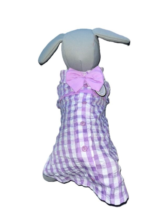 Blusa de cuadros lilas y blancos para perro talla Huesito Plus
