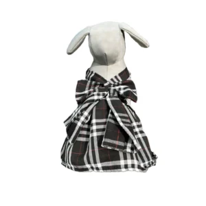 Vestido de tirantes con diseño escocés en negro, blanco y rojo para perro Talla Huesito Plus