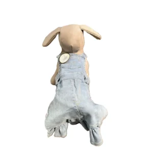 Vestido con tirantes de mezclilla color baby blue con bolsas para perro Talla Huesito Plus