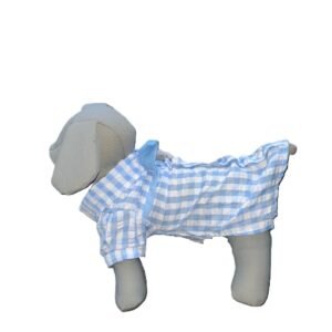 Blusa de cuadros azul cielo y blanco para perro talla Huesito Plus