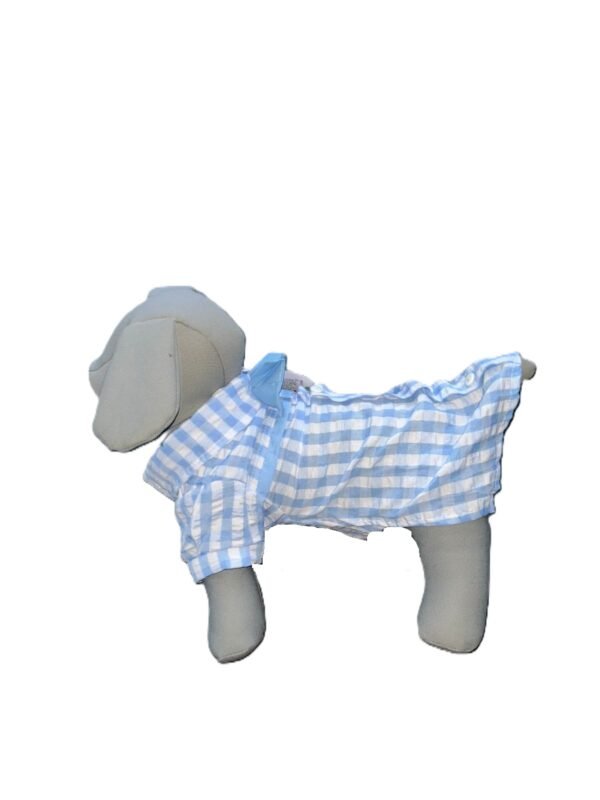 Blusa de cuadros azul cielo y blanco para perro talla Huesito Plus