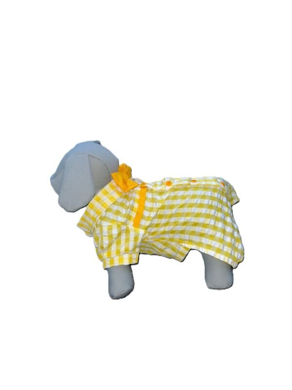 Blusa de cuadros amarillos y blancos para perro talla Alfa