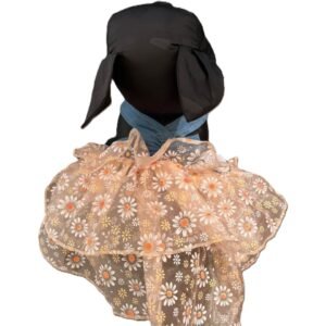 Vestido con tirantes de mezclilla y tul durazno con margaritas para perro talla Alfa