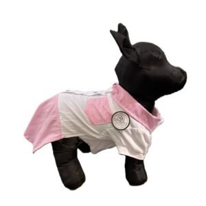 Camisa blanca de algodón y rayas rosas pastel para perro talla Gran Alfa