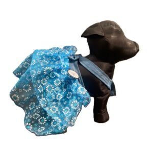 Vestido con tirantes de mezclilla y tul azul turquesa con margaritas para perro talla Gran Alfa