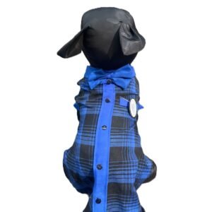 Camisa de algodón con diseño tipo escocés en colores azul rey y negro para perro Talla Gran Alfa