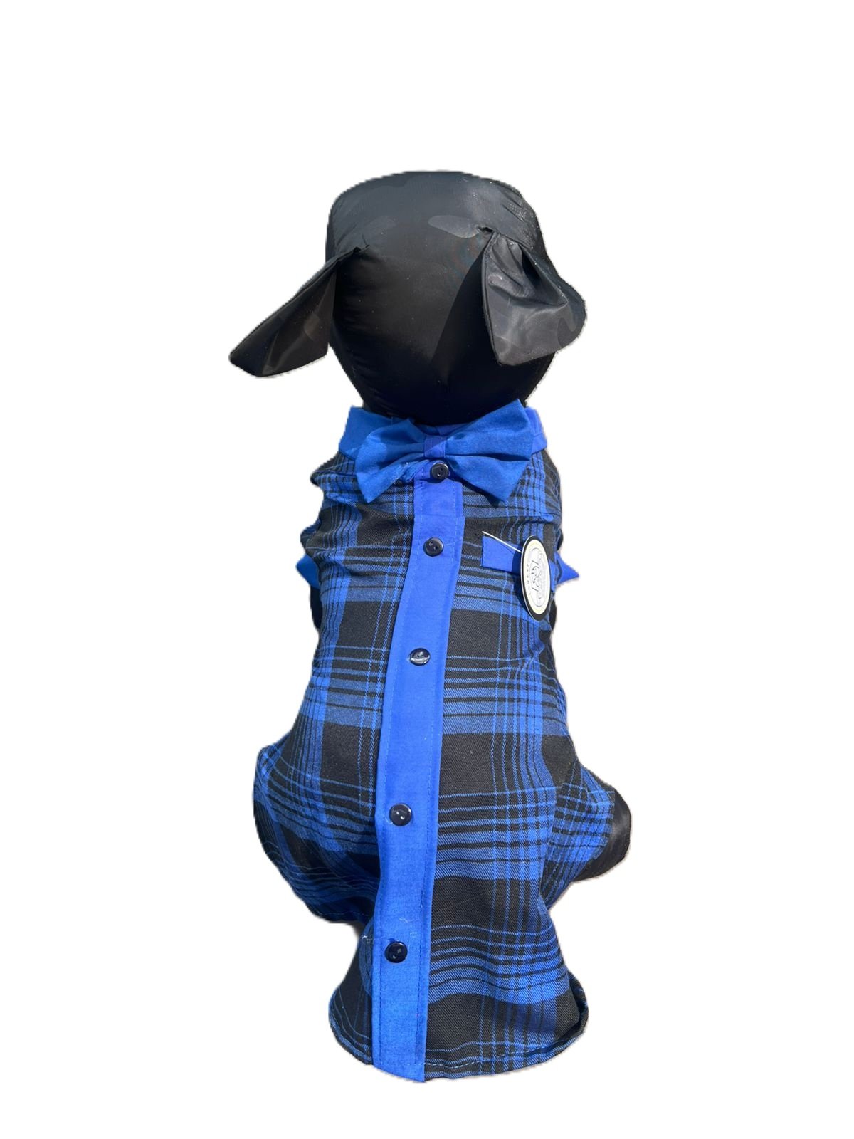 Camisa de algodón con diseño tipo escocés en colores azul rey y negro para perro Categoría GRAN ALFA