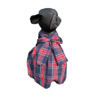 Vestido tirantes diseño escocés en azul marino, rojo y blanco perro